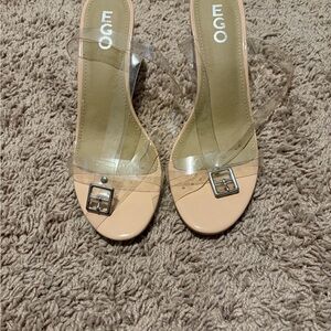 EGO Nude PVC Strap Buckle Heel Slides